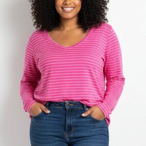SONOMA Life + Style Pink & White Striped V-Neck Tee NWT 2X